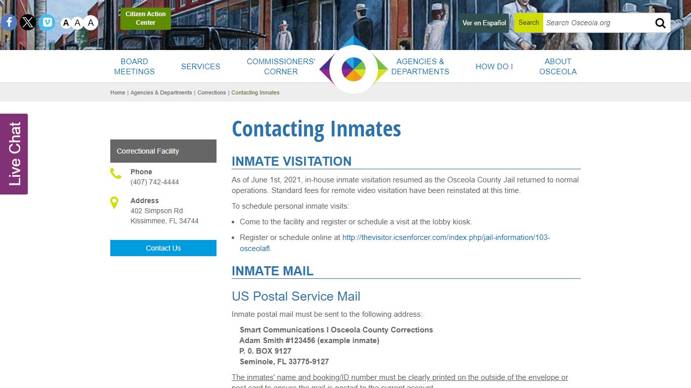 Contacting Inmates - Osceola County